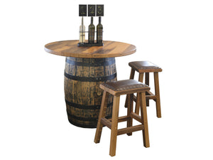 barrel and rye whiskey barrel rustic pub table